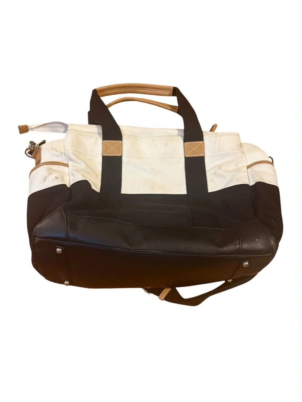Pottery Barn Kids Black and White Canvas Duffel with Tan Accents